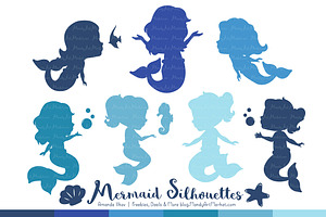 Shades of Blue Mermaid Clipart, an Illustration by Amanda Ilkov
