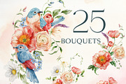 Wildflowers watercolor flowers birds, a Decorative Illustration by Yuliya Derbisheva (Thumbnail 4 of 14)