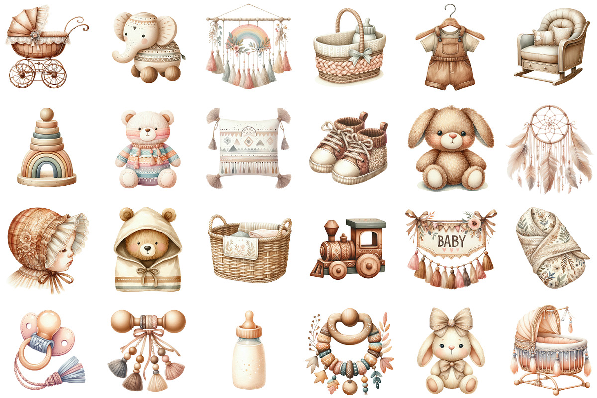 Watercolor Boho Nursery Clipart, an Illustration by Sublimation Artist (Photo 2 of 6)