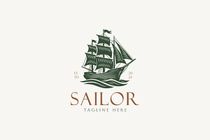 Nautical Logo Ship Sailboat Ocean, a Branding & Logo Template by Signatoro