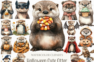 Halloween Cute Otter Clipart, an Illustration by Craft Nest