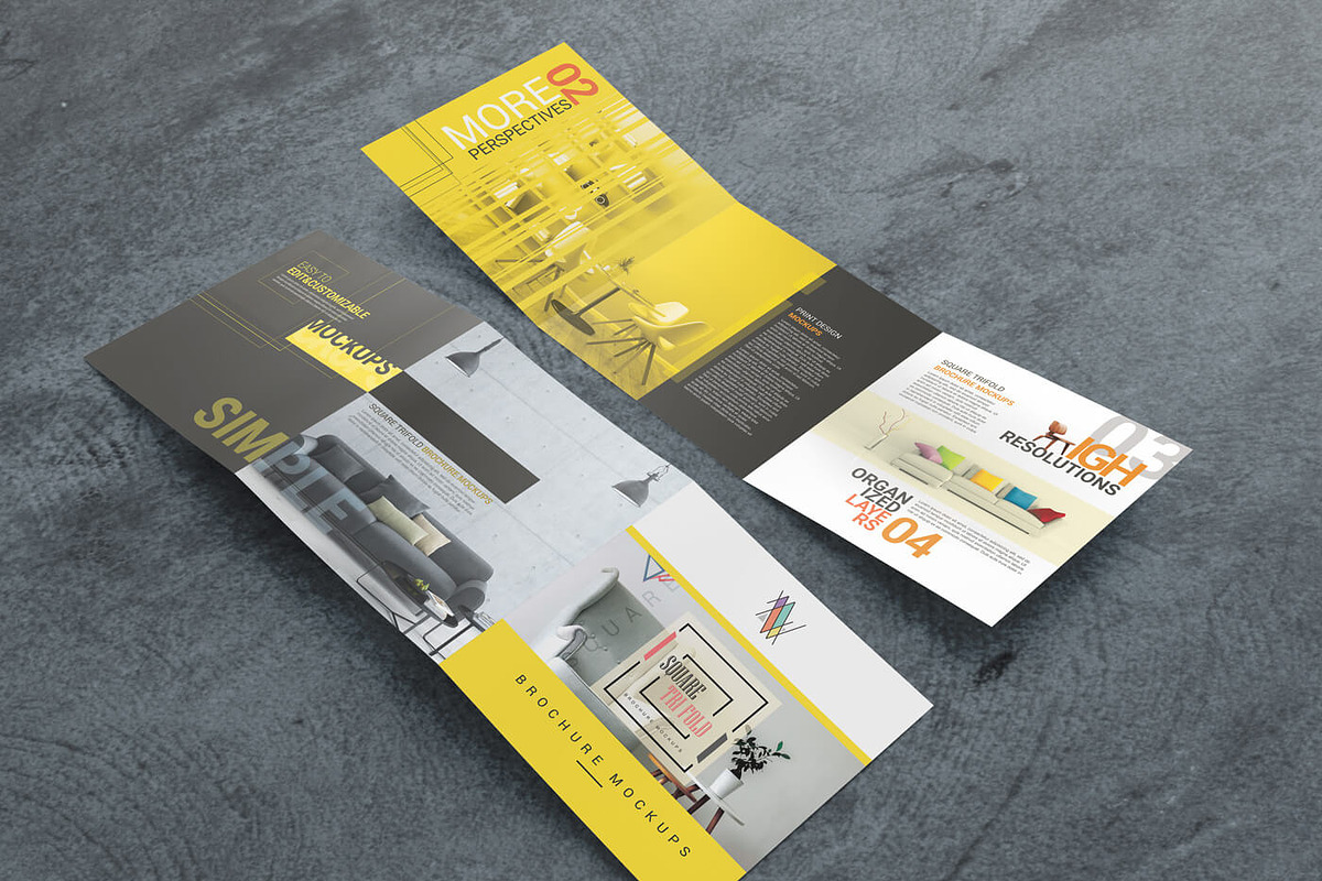 Square Trifold Brochure Mockups, a Mockup by Vectogravic Design