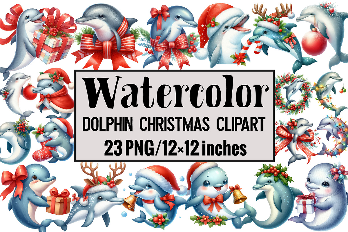 Dolphin Christmas Clipart, an Illustration by Design Market (Photo 1 of 3)