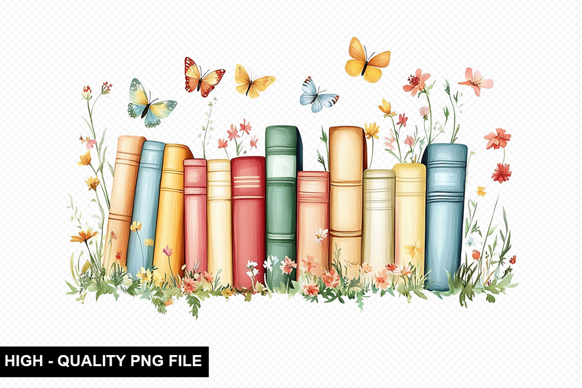 Watercolor Floral Books Clipart Bund, a Graphic by crative8112 (Photo 11 of 11)