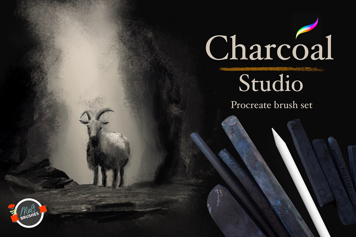 Charcoal Studio Procreate Brushes, a Brush Add-On by Mels