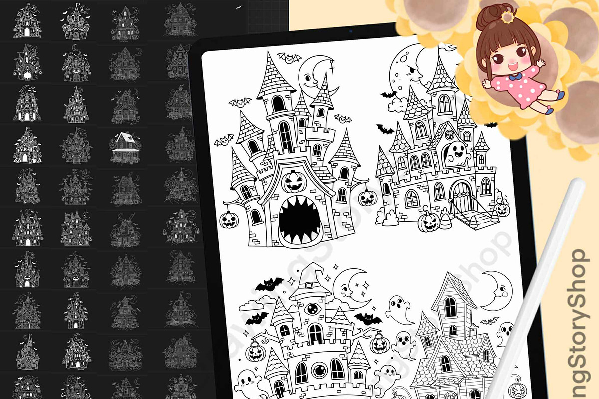 120 Procreate Halloween Castle Stamp, a Brush Add-On by DrawingStoryShop (Photo 1 of 8)