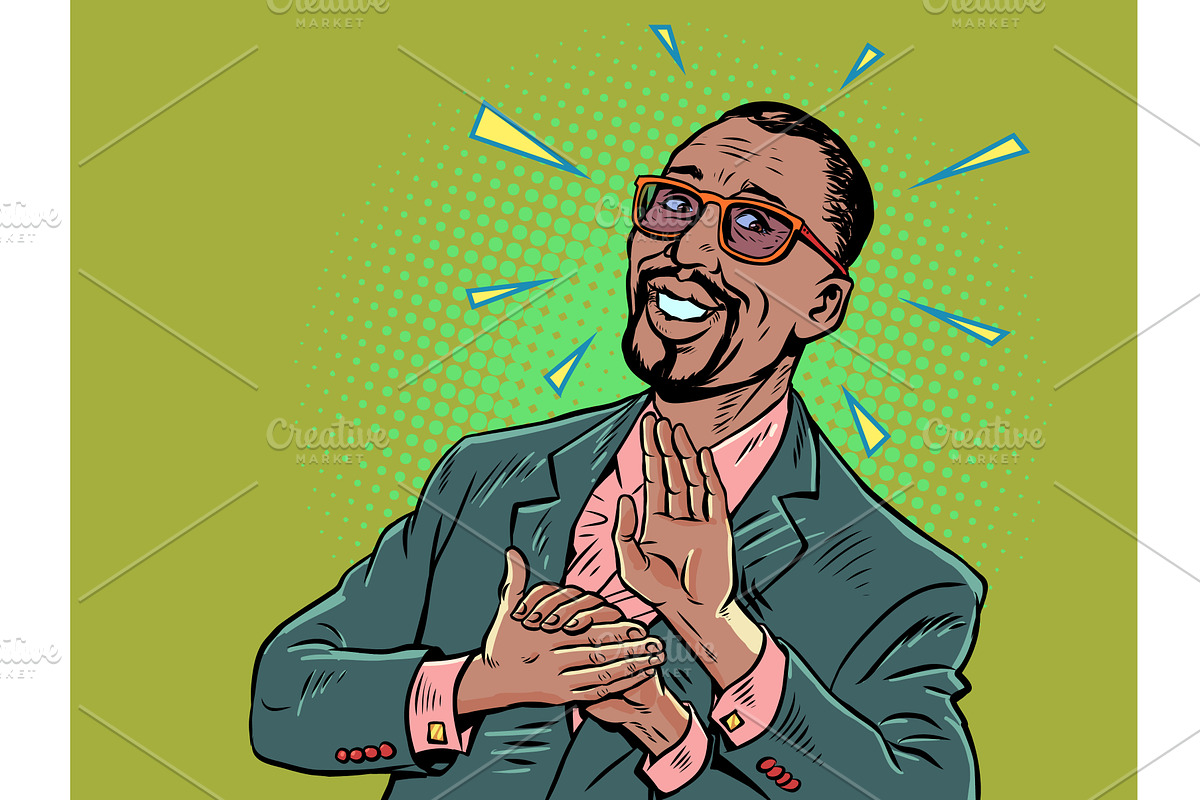 Pop Art Retro Man clapping his hands, a Person Illustration by studiostoks