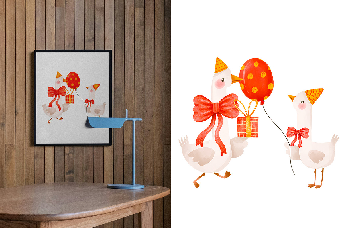 Cute Hand Drawn Birthday Goose, an Animal Illustration by the_myro (Photo 12 of 13)