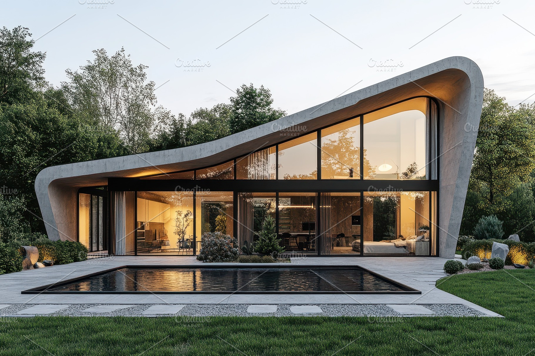 Modern Concrete House with Pool Even, an Abstract Photo by Pixeness
