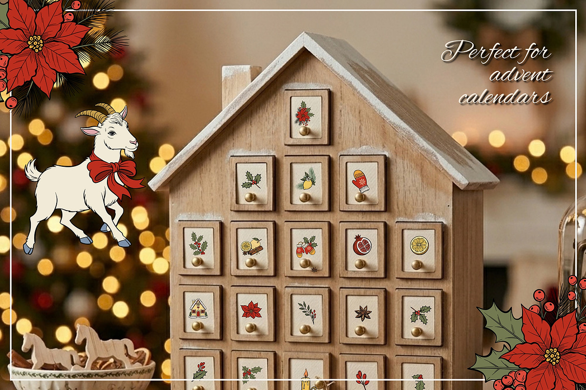 Retro Christmas Clipart Vector Set, an Animal Illustration by ilonitta (Photo 10 of 12)