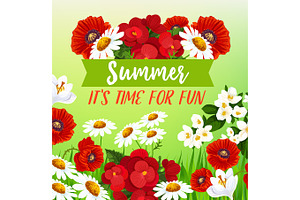 Summer Flowers Vector Greeting Card