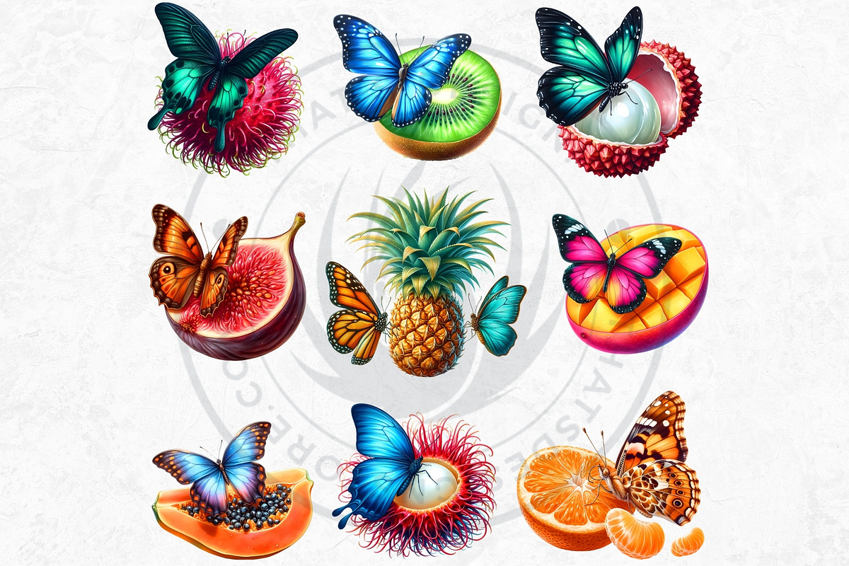Vibrant Butterfly and Fruit Cliparts, an Animal Illustration by ThatsDesignArt (Photo 10 of 10)