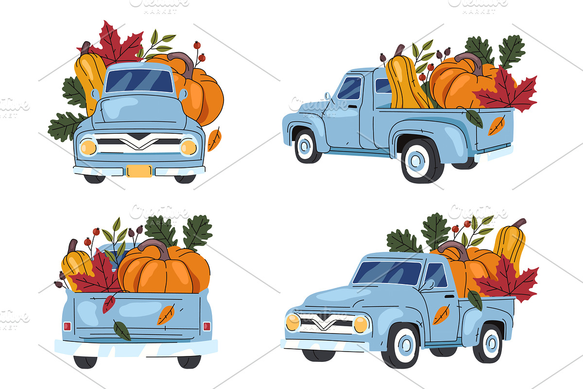Set of isolated truck with autumn, a Transportation Illustration by Elegant Solution