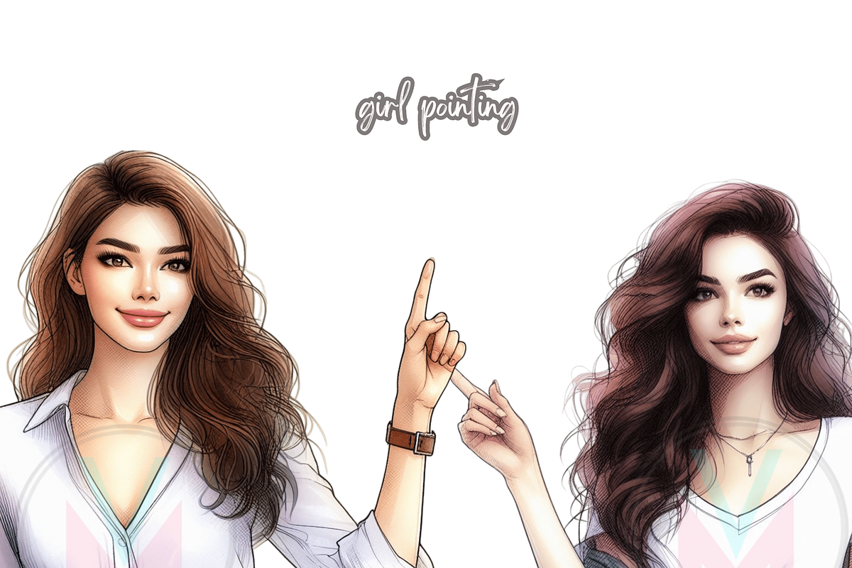 Trendy Girls Pointing Clipart Social, a Person Illustration by VM PARTYS  BY TAIRUMA (Photo 2 of 10)