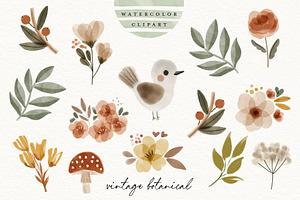 Watercolor Bird Garden Clipart