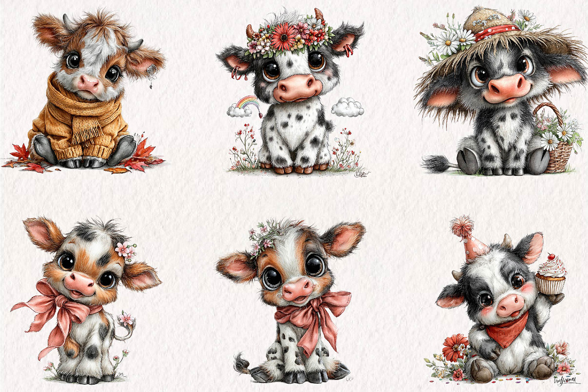 Quirky Cow Clipart PNG Whimsical, a Seasonal Illustration by CreationArt (Photo 4 of 7)