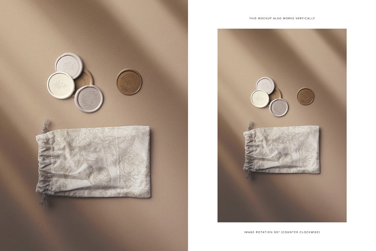 Drawstring Bag with Wax Seals Mockup, an Advertising Mockup by Custom Scene (Photo 8 of 11)