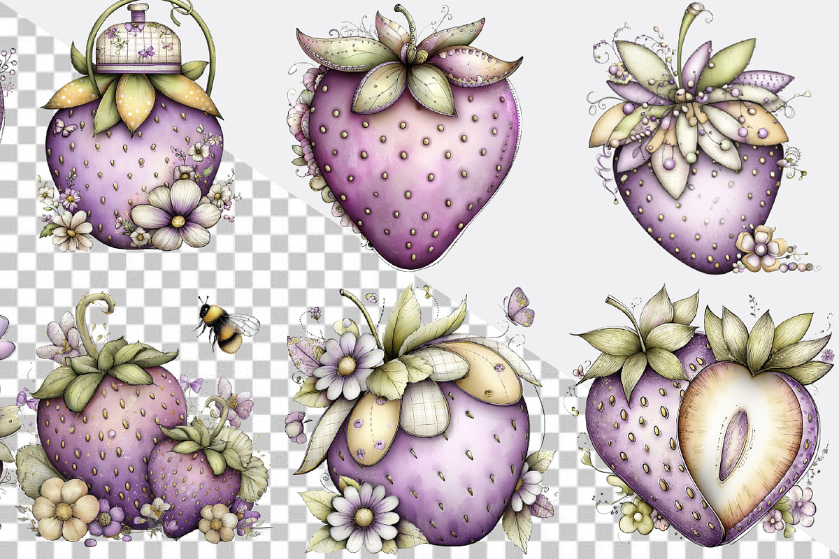 Whimsical Spring Strawberry Clipart, an Illustration by SVGArt (Photo 6 of 9)