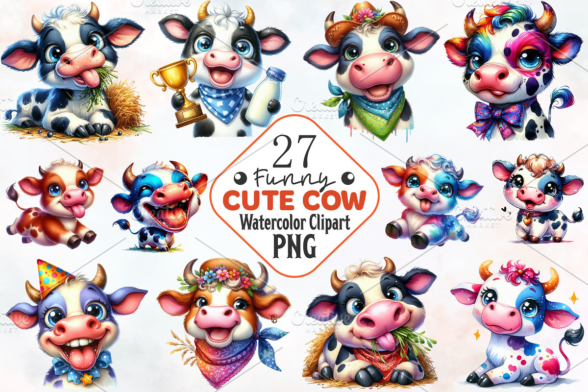 Funny Cow Sublimation Clipart, an Illustration by RobertsArt (Photo 1 of 7)