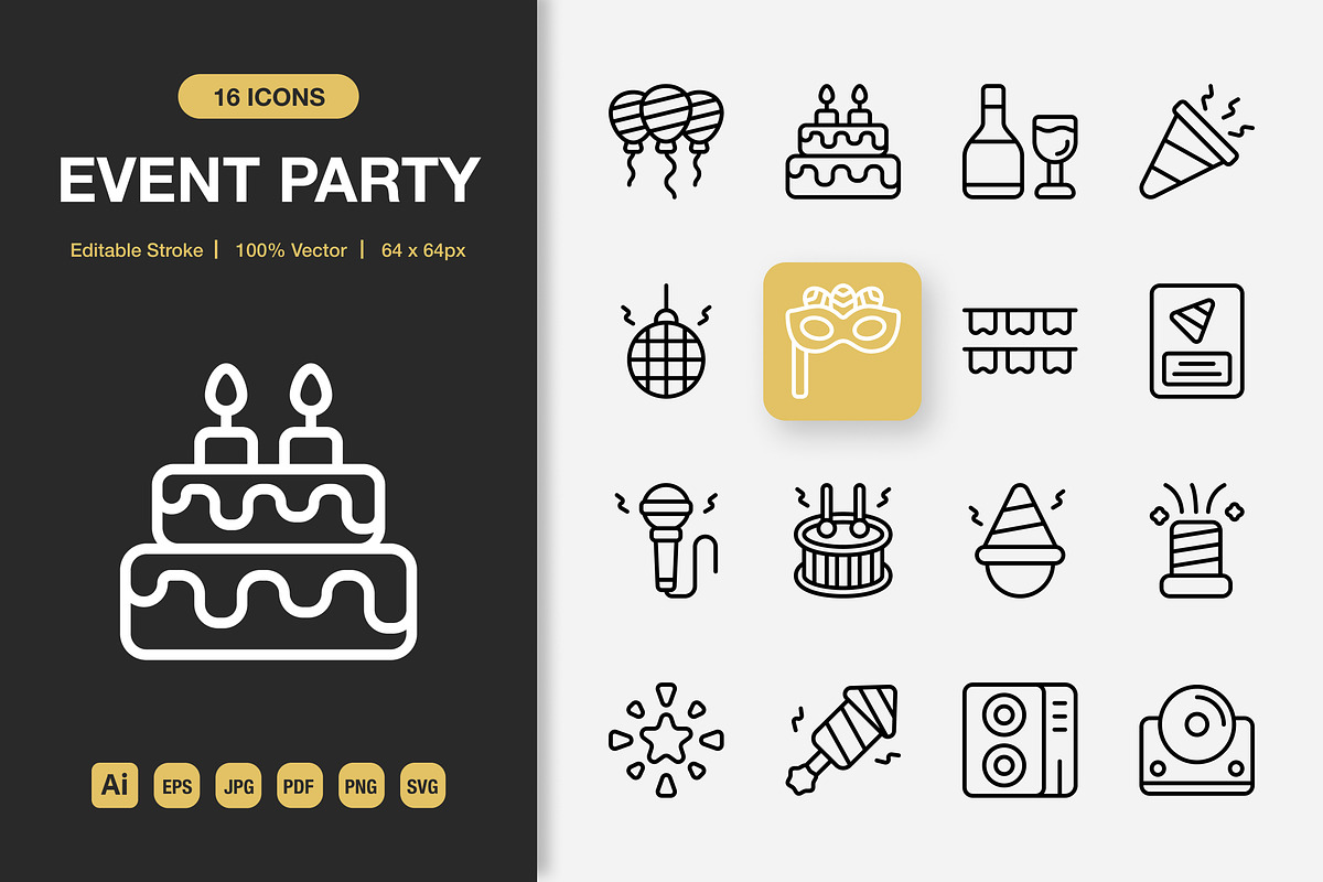 Event Party Outline Icons, an Outline Icon by Spacepixel Creative