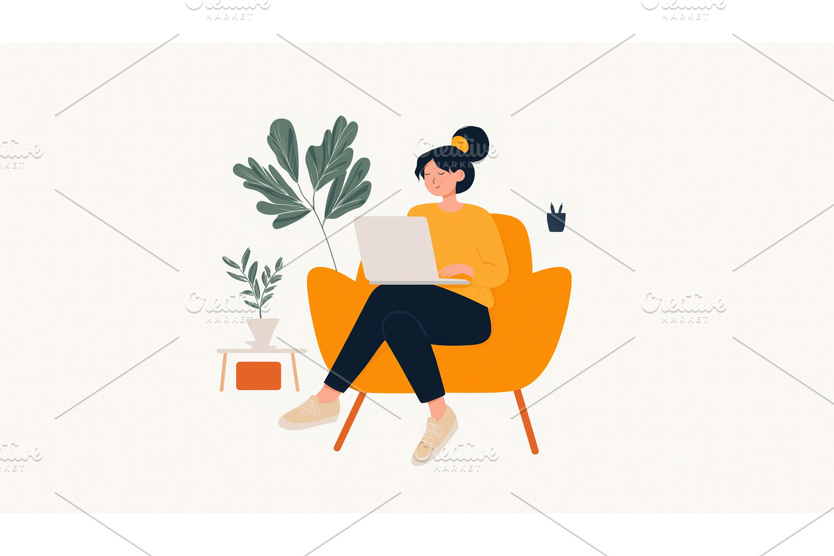 An illustrated woman sitting in a, a Person Illustration by Sergey Kotenev