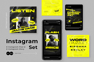 Yellow Modern Instagram Pack, a Social Media Template by graphicook
