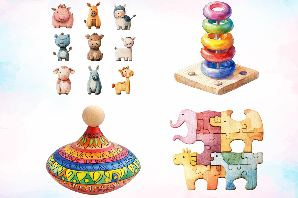Watercolor Wooden Toys Clipart PNG, an Illustration by Canvas Craft (Photo 2 of 5)