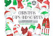 Watercolor Christmas hats and scarve, a Seasonal Illustration by ArtfulStudio (Thumbnail 1 of 10)
