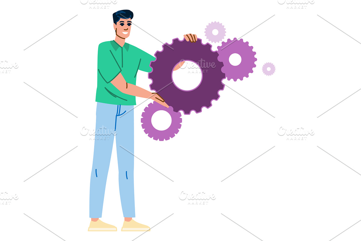 Technician connecting gears, a Technology Illustration by pikepicture
