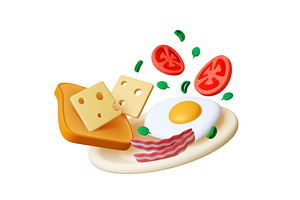Breakfast plate 3d. Morning food, a Food Illustration by Valerie Bodnar