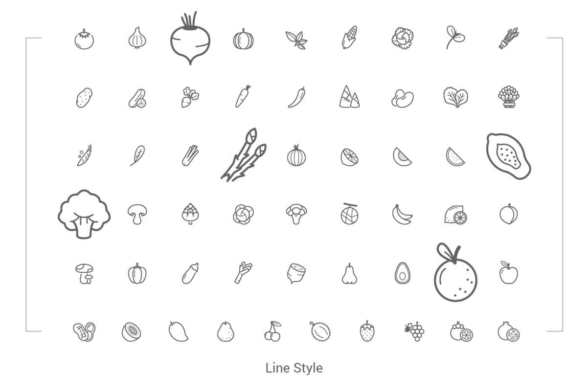 55 Fruit and Vegetable icons, an Outline Icon by WORAKAMON Design Studio (Photo 4 of 8)