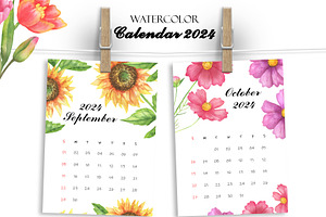 Watercolor Printable Calendar 2024