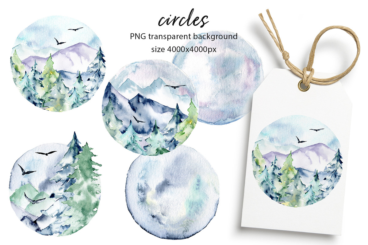 Forest and mountains watercolor set, an Illustration by Larisa Maslova (Photo 4 of 11)