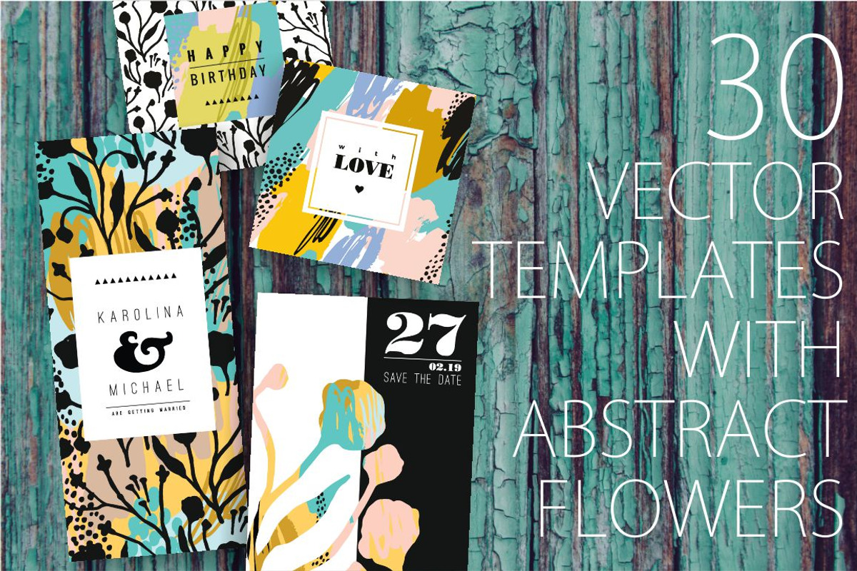 30 templates with abstract flowers., a Decorative Illustration by Nadia Grapes (Photo 1 of 6)