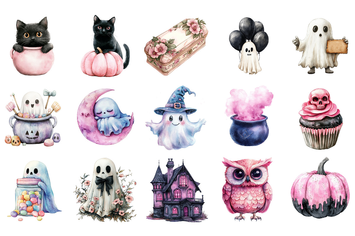 Pastel Goth Halloween PNG Bundle, an Illustration by Designking (Photo 2 of 5)