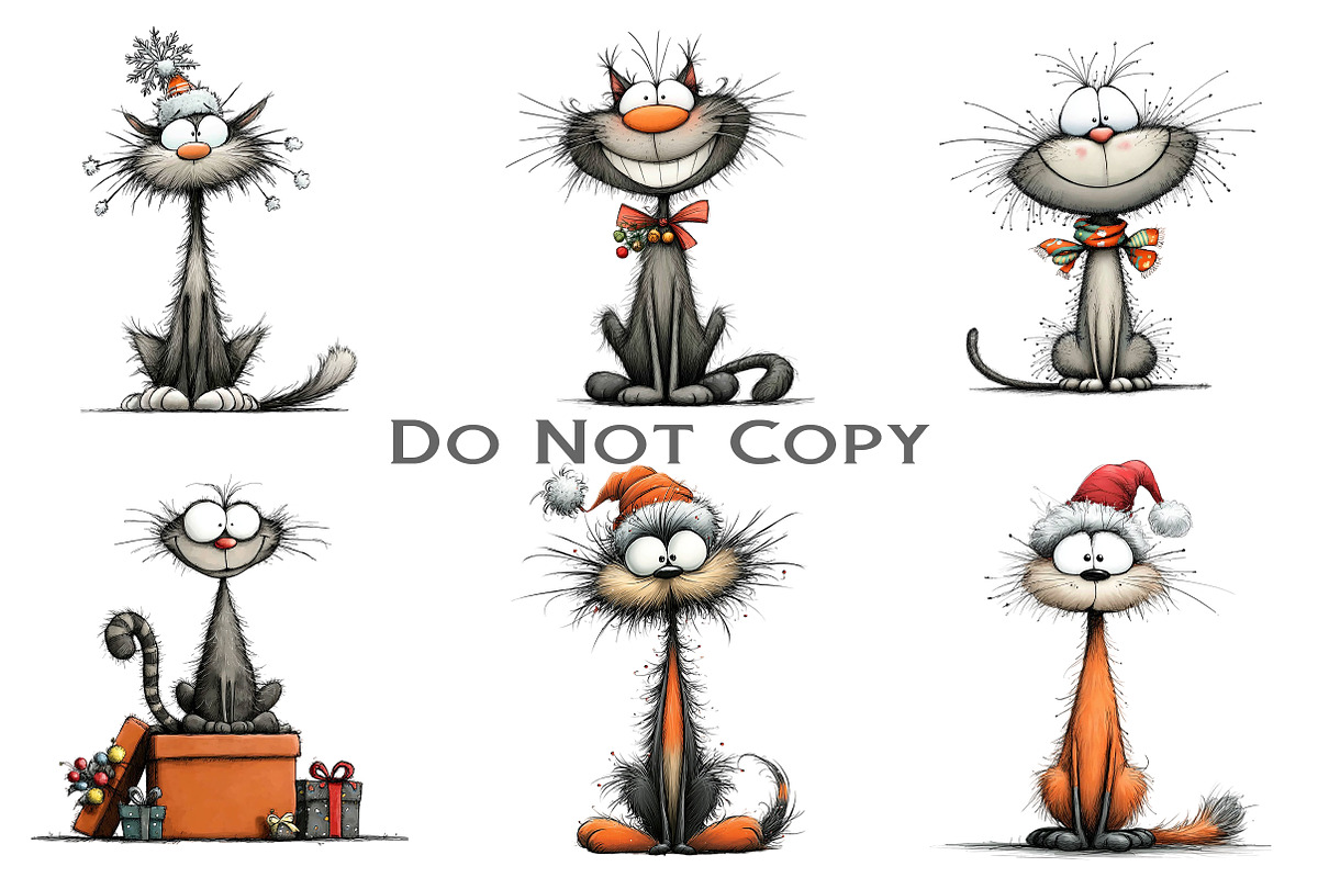 Quirky Christmas Cat Clipart, an Illustration by Craft Nest (Photo 8 of 13)
