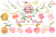 Gold & blush watercolor flowers, an Illustration by LABFcreations (Thumbnail 2 of 6)