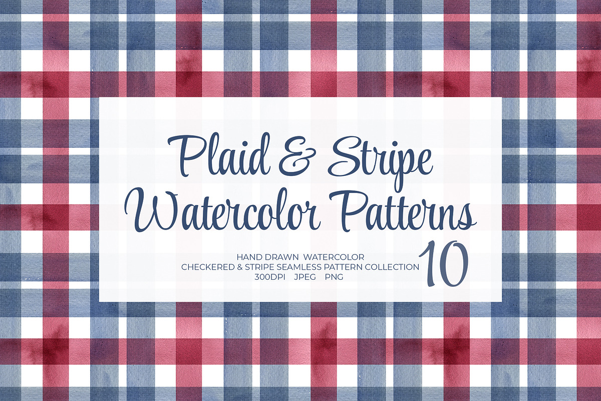 Plaid & Stripe Watercolor Patterns, a Texture Illustration by YarovaArt (Photo 1 of 9)