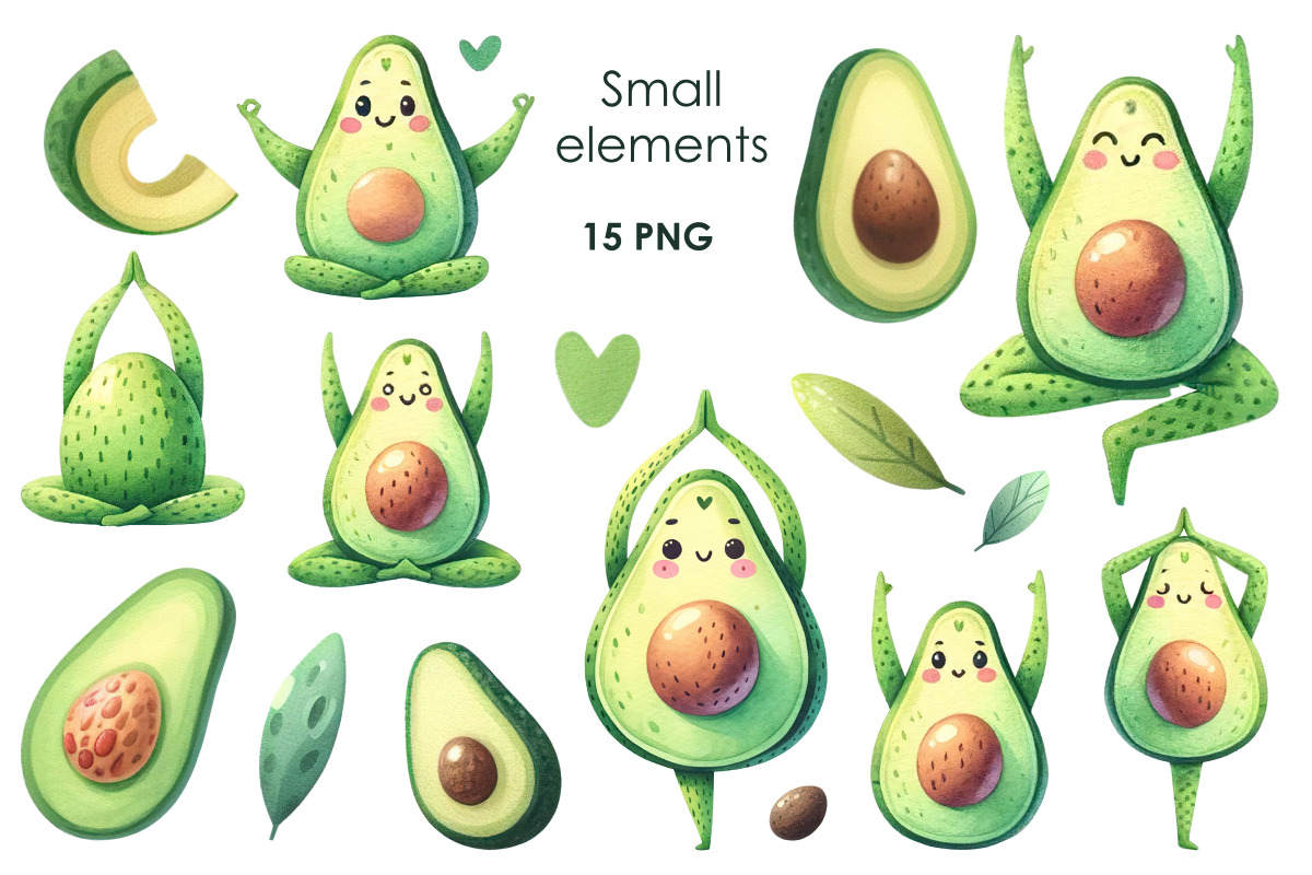 Watercolor Yoga Avocado PNG Clipart, a Food Illustration by Whimsy Brush Studio (Photo 4 of 6)