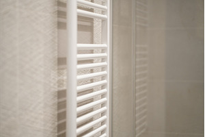 White vertical towel warmer radiator, an Architecture Photo by volodymyrshtun13795