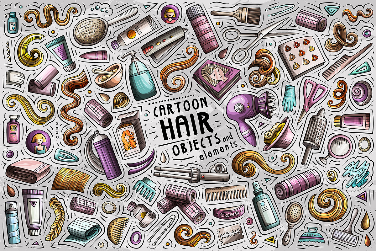 Hair Salon Cartoon Objects Set, a Decorative Illustration by BALABOLKA (Photo 1 of 3)