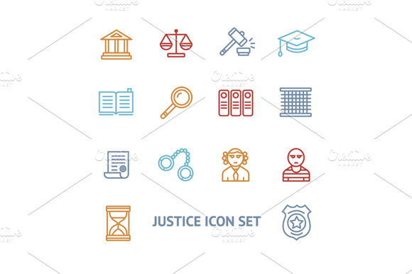 Vector Justice Law Outline Icon Set