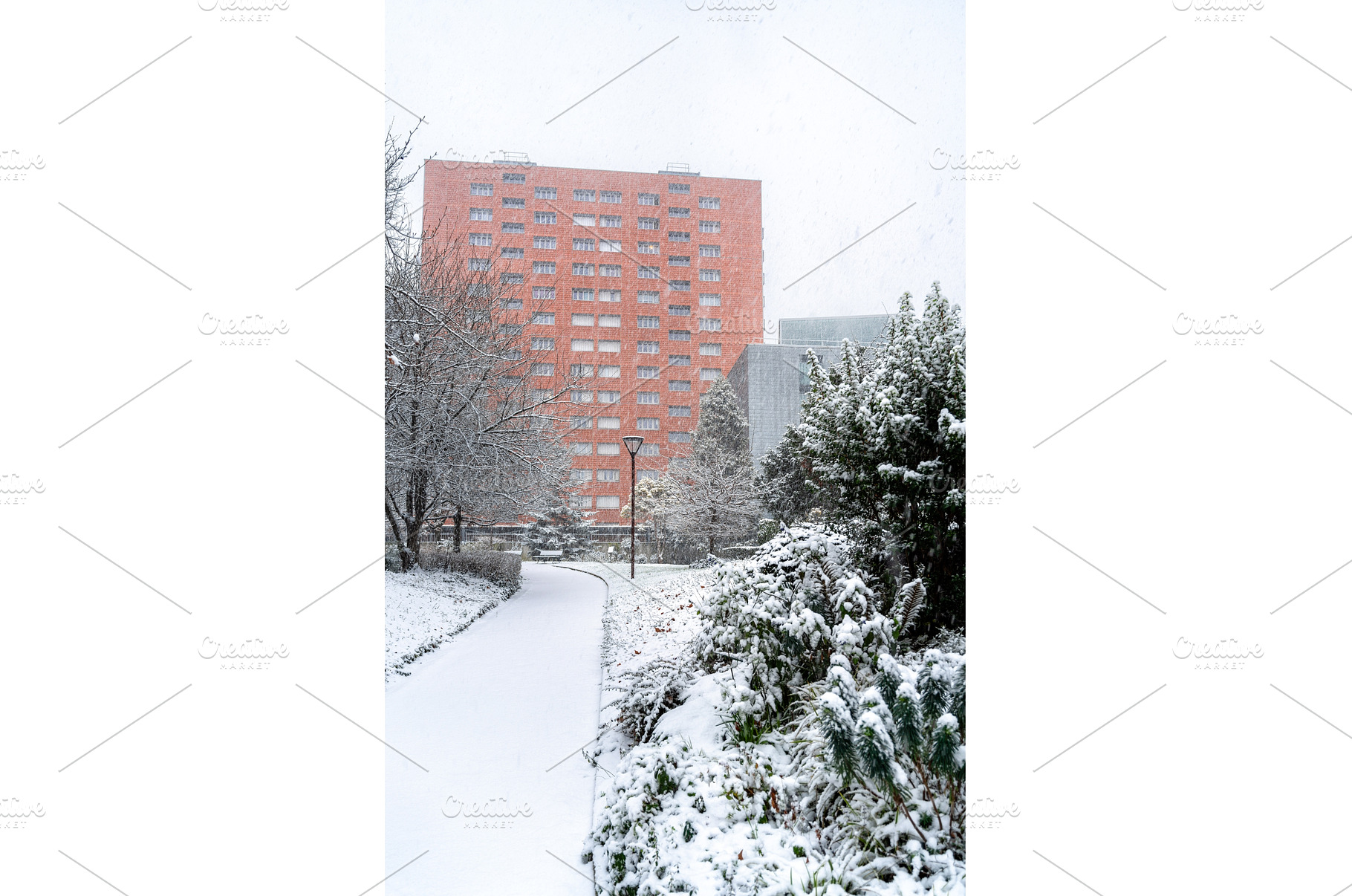 Red residential apartment building, an Architecture Photo by Leonid Andronov