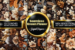 Seamless Brown Flowers Digital Paper