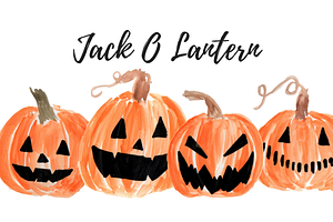 Watercolor Jack O Lantern Clipart