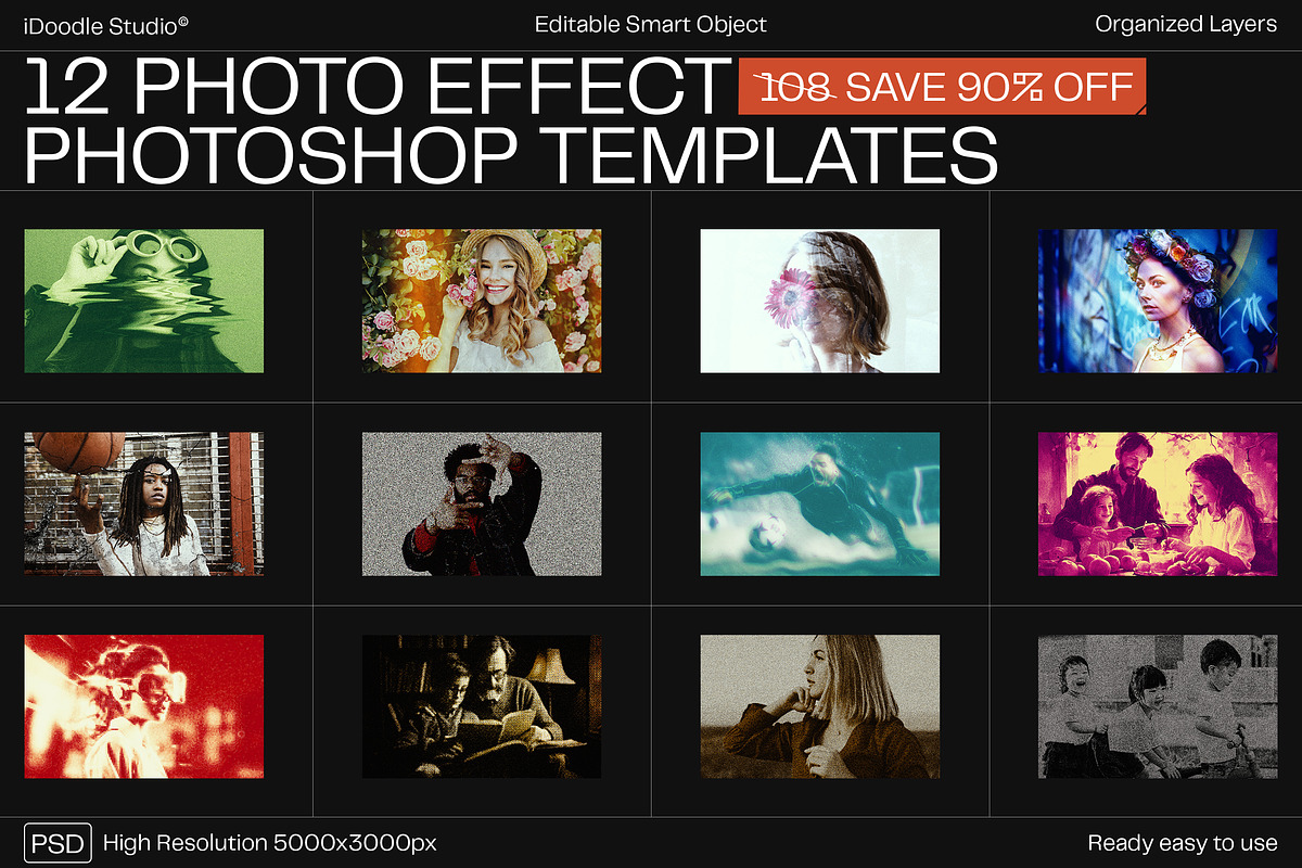 12 Photo Effect Templates, a Brushes & More by iDoodle Studio (Photo 1 of 6)
