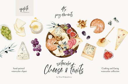 Watercolor Food Clipart, Cheese.