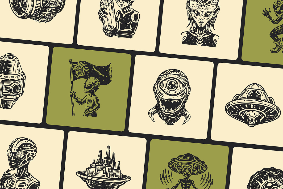 Vintage Alien Illustration Set, a Technology Illustration by Prosymbols (Photo 6 of 10)