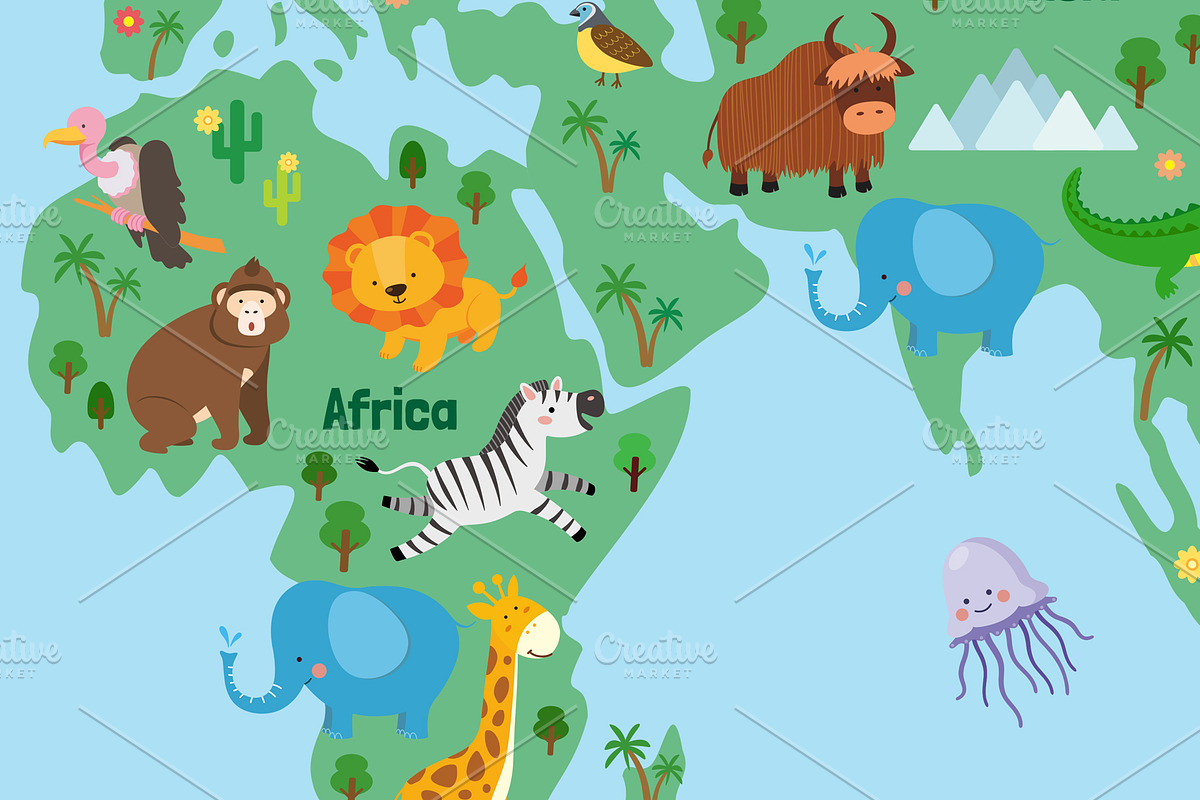 Cute Animals World Map, an Animal Illustration by GennyOnThePaper (Photo 4 of 4)