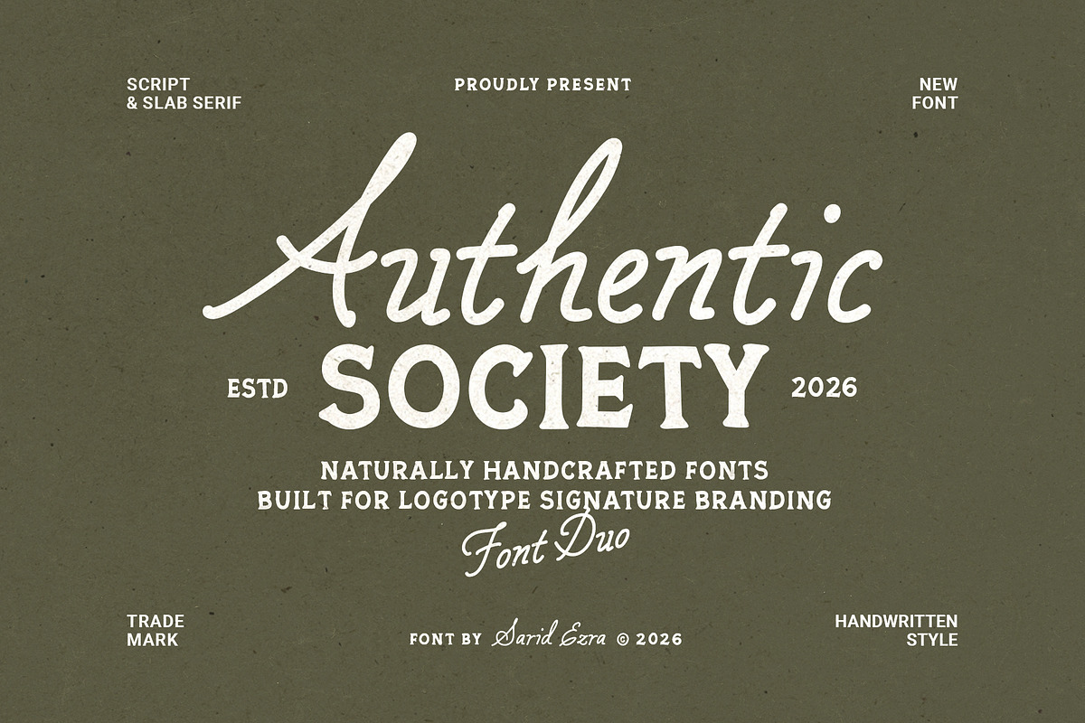 Authentic Society - Font Duo, a Script Font by Sarid Ezra (Photo 1 of 10)
